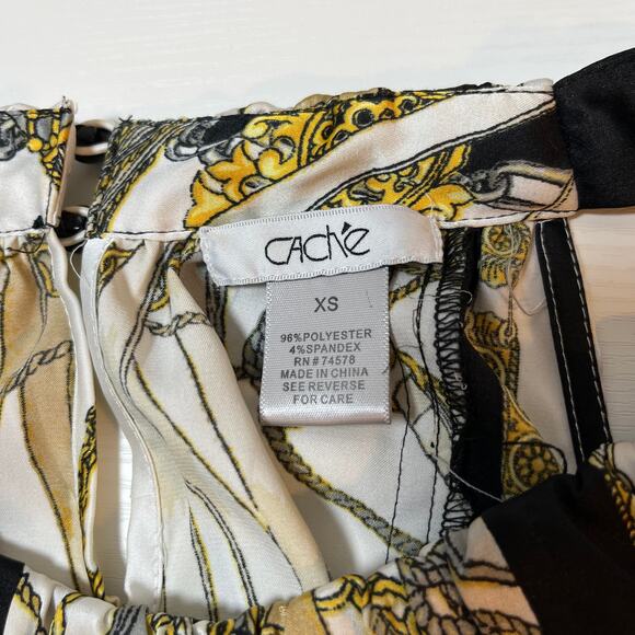 Vintage Cache Y2K Chain Link‎ Top Silky Blouse Black White Gold Size XS Halter - Picture 3 of 7